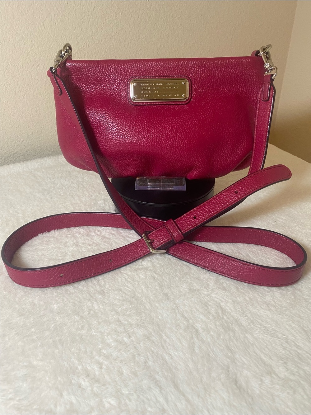 Marc by Marc Jacobs Bright Rosa Pebbled Leather Clutch w/Crossbody Strap